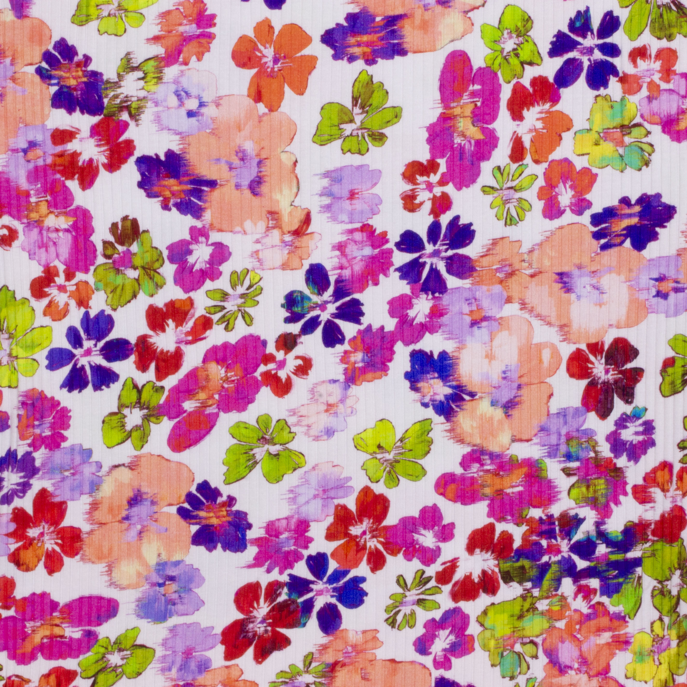 Geribde tricot met heldere multicolor bloemen aquarel